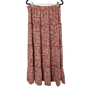Floral Tiered Midi Skirt XL Boho Cottagecore Festival Hippie Western Romantic